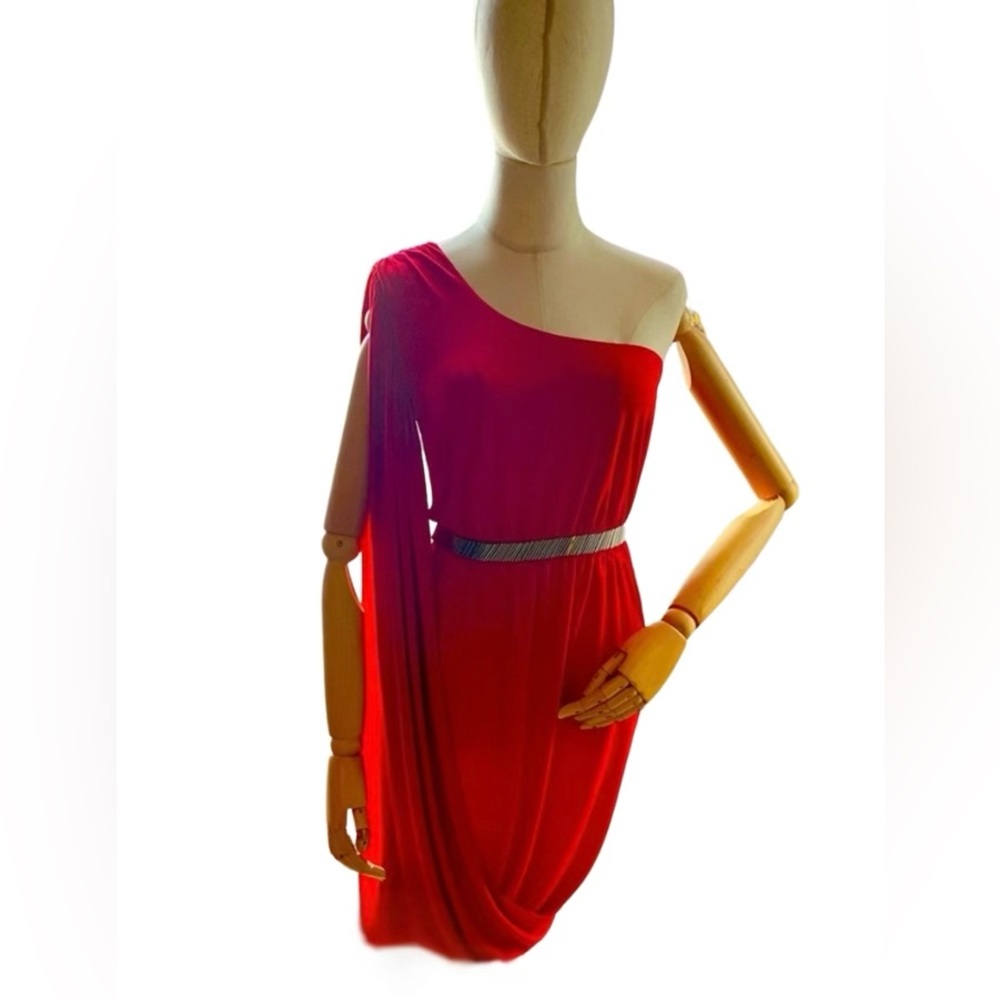 Gianni Bini Grecian Vibrant Red One-Shoulder Evening Dress- Sz XS